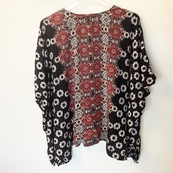 Angie Boho Mixed Print Kimono Topper - Black/Red - M - Picture 6 of 8
